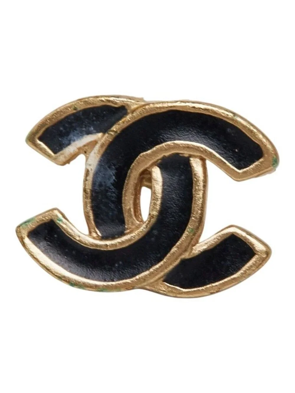 Chanel CC Logo Stud Earrings Gold Black Plated